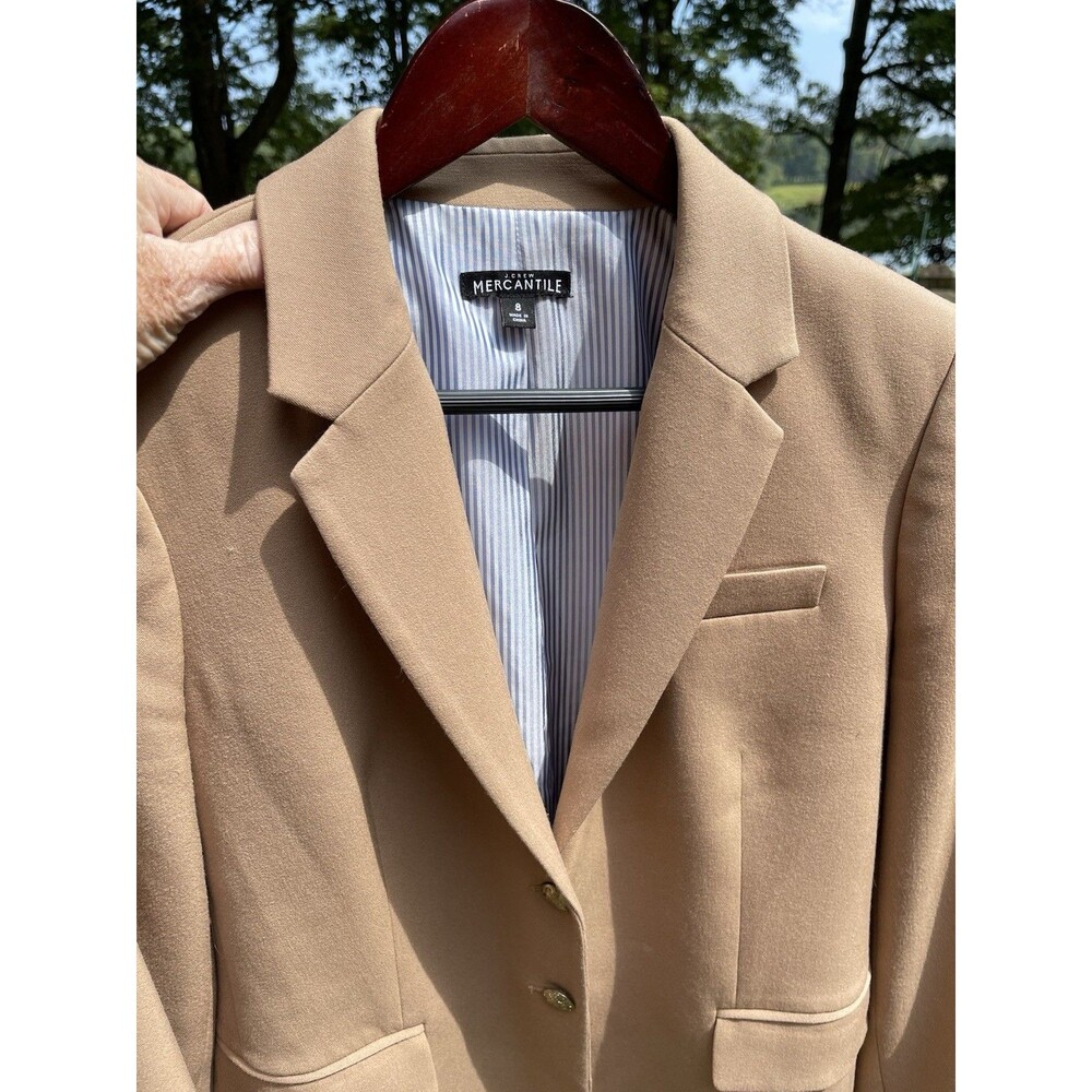 J. Crew Mercantile Schoolboy Blazer Jacket Camel Tan Gold Buttons Lady Size 8